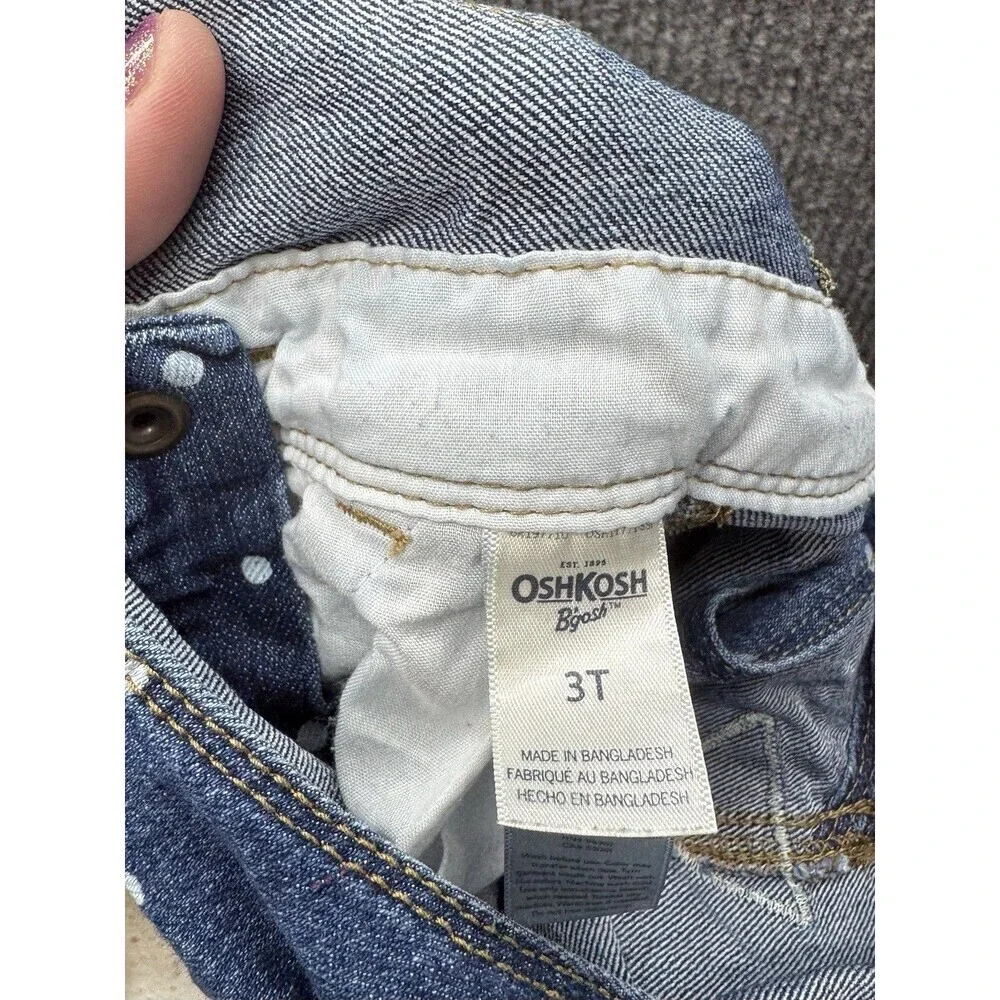 Oshkosh B'Gosh Denim Vestbak Overalls Toddler 3T Blue Polka Dot Snap Button Jean